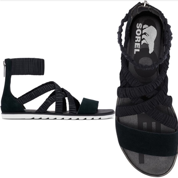 Sorel Shoes - SOREL Ella II Ankle Strap Sandal Black Ruched size 6.5 NWT